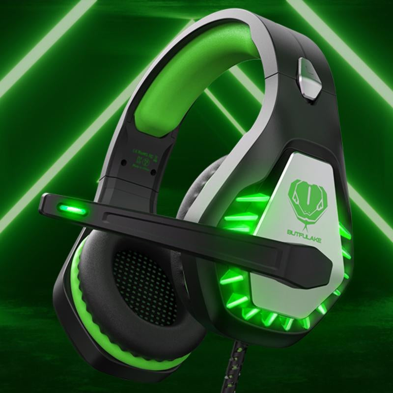 Awinnasey GH1 Game Headset, Clear Audio, Ultra-Low Delay, Memory Foam Pad, Suitable for Switch PC PS4 PS5 Xbox One Stereo Noise Reduction Microphone Sports Headset, Desktop Headset with 3.5Mm Jack and RGB Light, Black Green Gaminggear Bose Quiet