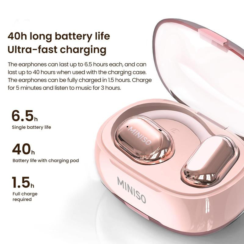 MINISO X39 Open Ear Bluetooth 5.4 Headphones, True Wireless over Ear Headsets, 40Hrs Long Battery Playtime for Music Work Earphones, Not in Ear Earbuds for Iphone Android Pink Purple Black