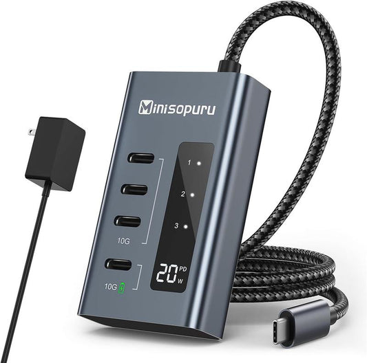 Click Image to Open Expanded View Minisopuru Powered USB C Hub, 10Gbps USB-C Hub 4 Ports Support Data & Smart Charging(Not Support Video), USB C to USB C Hub Multiport Adapter for Macbook Pro/Air, Imac, Ipad, Phone, Chromebook, Etc.