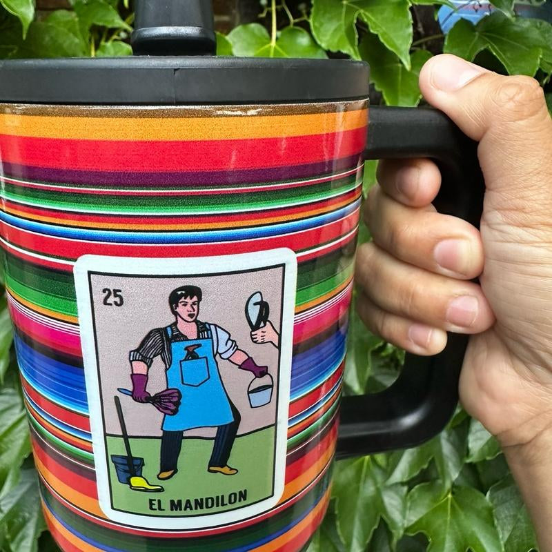 Mandilon Tumbler for Mexican Husband or Mexican Dad. Funny Mexican Mug for Him. Stainless Mug with Flip Straw