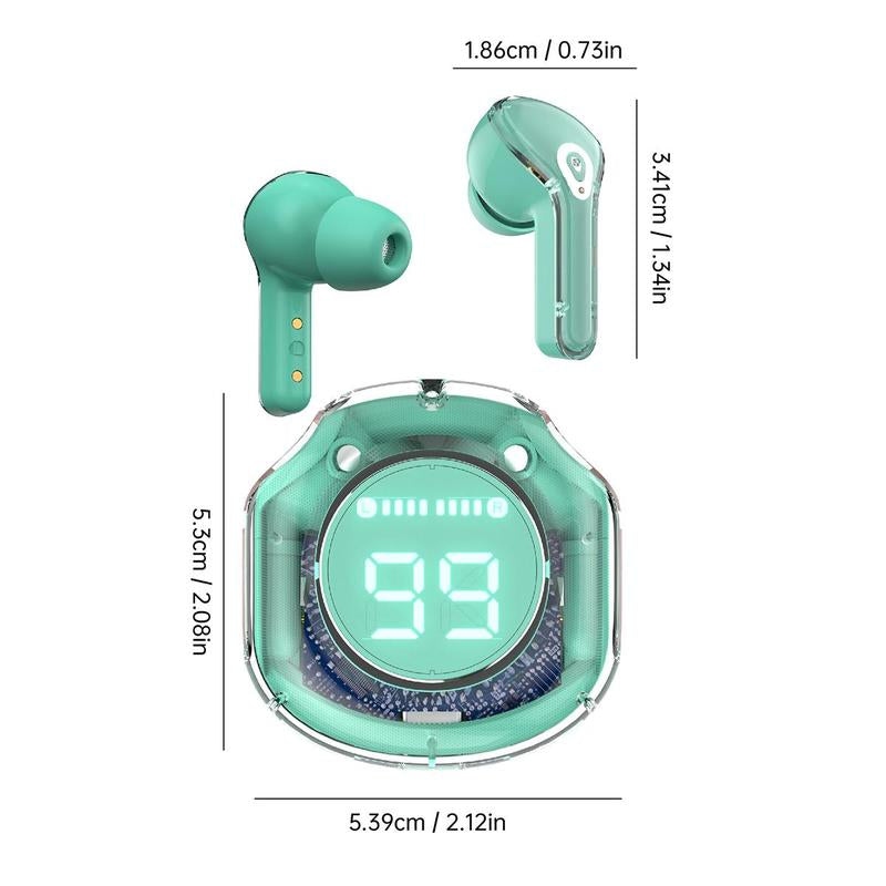 In-Ear Transparent Case TWS Wireless Earphone, Touch Control Stereo Sound BT Earphone with Digital Display Charging Case, Low Latency Earbud Headphone for Gaming & Sports, Electronic Audio Headset