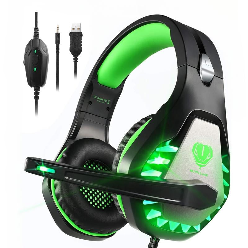 Awinnasey GH1 Game Headset, Clear Audio, Ultra-Low Delay, Memory Foam Pad, Suitable for Switch PC PS4 PS5 Xbox One Stereo Noise Reduction Microphone Sports Headset, Desktop Headset with 3.5Mm Jack and RGB Light, Black Green Gaminggear Bose Quiet