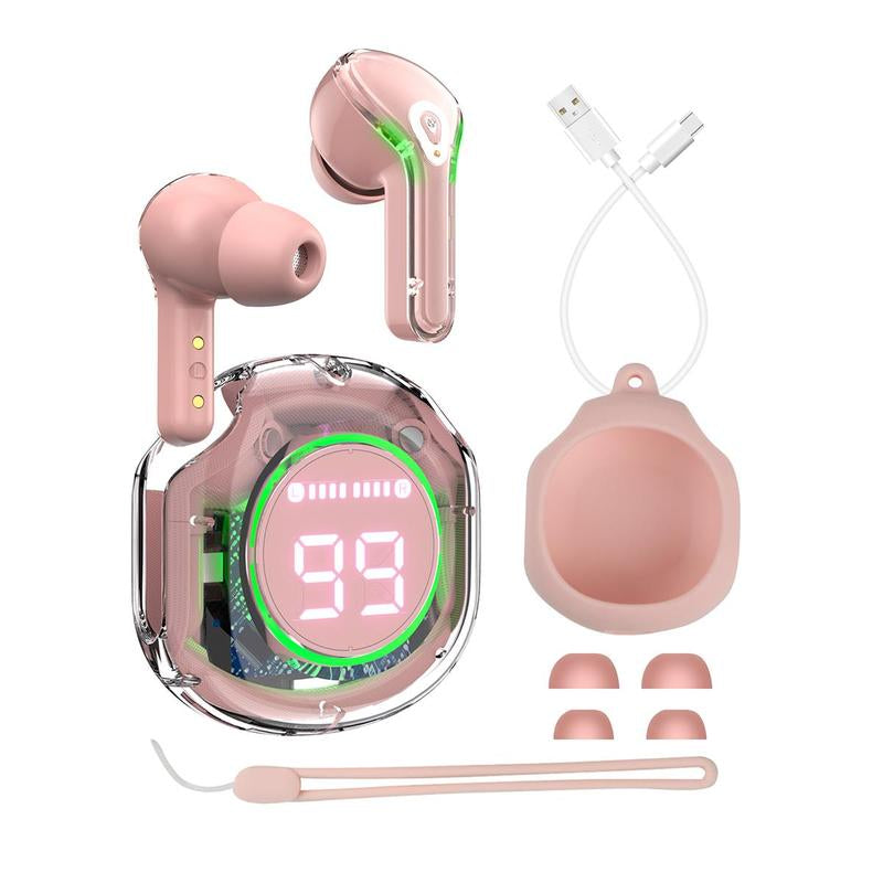 In-Ear Transparent Case TWS Wireless Earphone, Touch Control Stereo Sound BT Earphone with Digital Display Charging Case, Low Latency Earbud Headphone for Gaming & Sports, Electronic Audio Headset