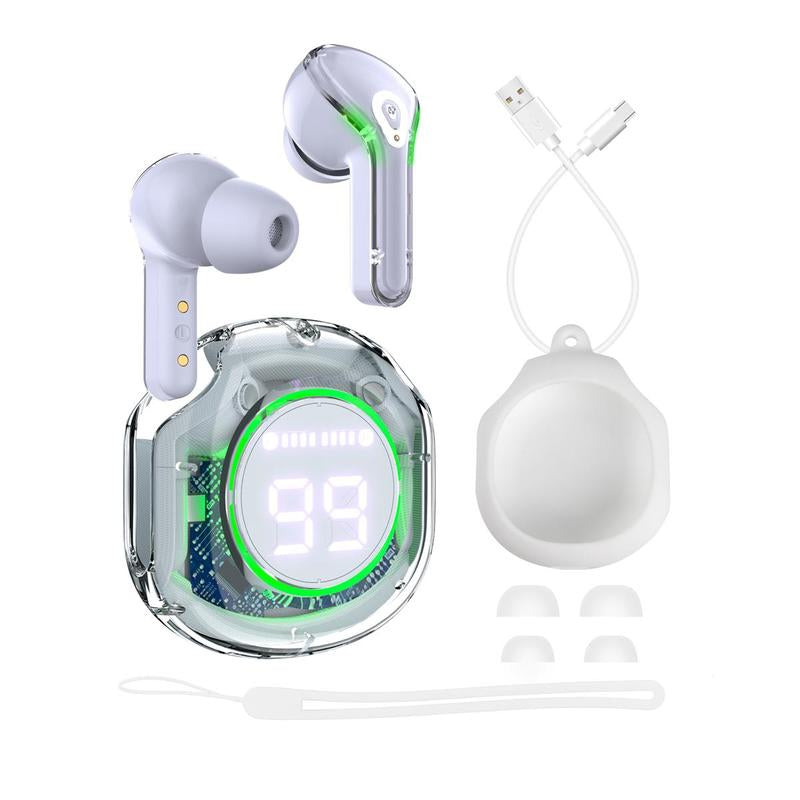 In-Ear Transparent Case TWS Wireless Earphone, Touch Control Stereo Sound BT Earphone with Digital Display Charging Case, Low Latency Earbud Headphone for Gaming & Sports, Electronic Audio Headset