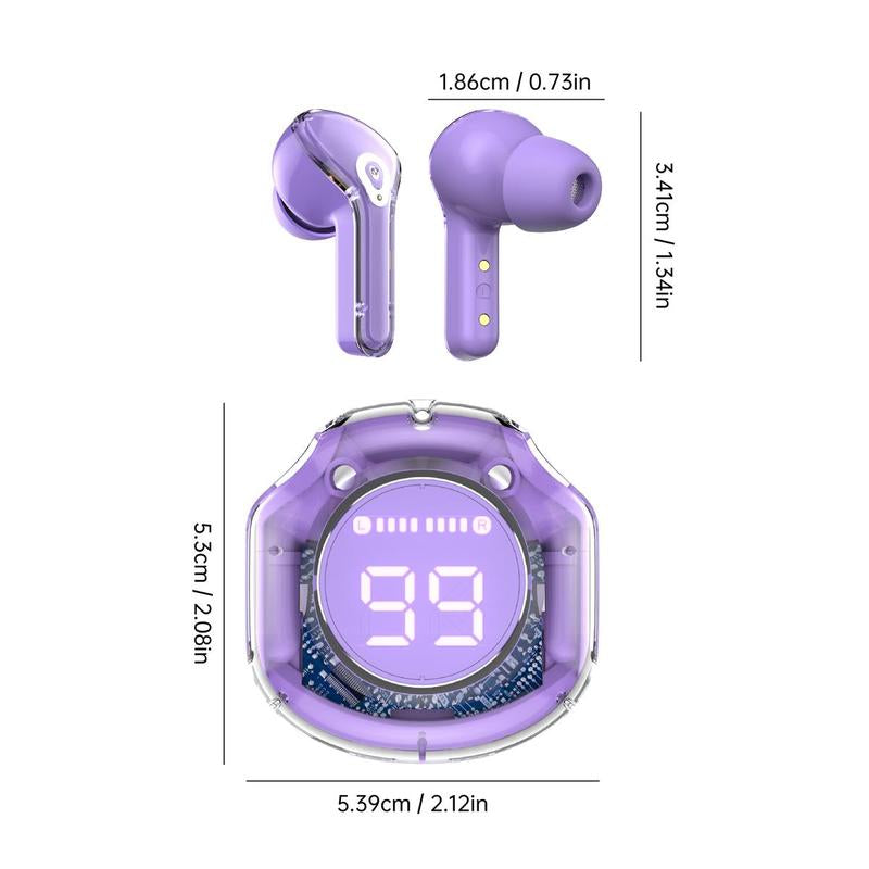 In-Ear Transparent Case TWS Wireless Earphone, Touch Control Stereo Sound BT Earphone with Digital Display Charging Case, Low Latency Earbud Headphone for Gaming & Sports, Electronic Audio Headset