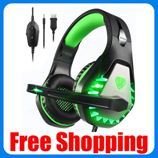 Awinnasey GH1 Game Headset, Clear Audio, Ultra-Low Delay, Memory Foam Pad, Suitable for Switch PC PS4 PS5 Xbox One Stereo Noise Reduction Microphone Sports Headset, Desktop Headset with 3.5Mm Jack and RGB Light, Black Green Gaminggear Bose Quiet